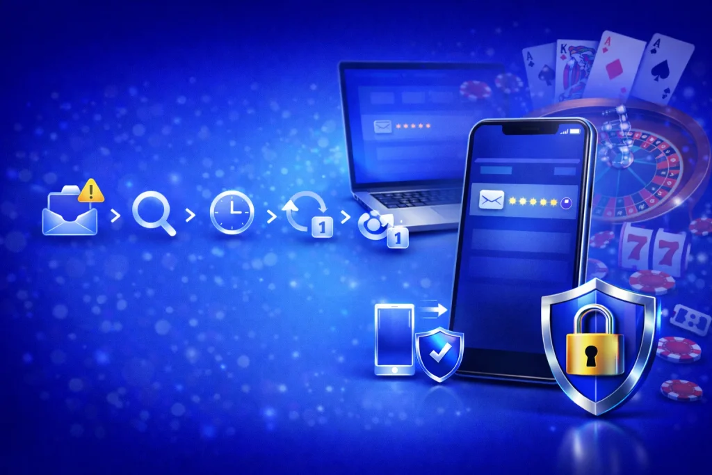 Soluciones rápidas si no llega el código o correo: revisar spam, buscar en el inbox, esperar unos minutos, reenviar una sola vez y confirmar el email; incluye nota de verificación por cambio de dispositivo.
