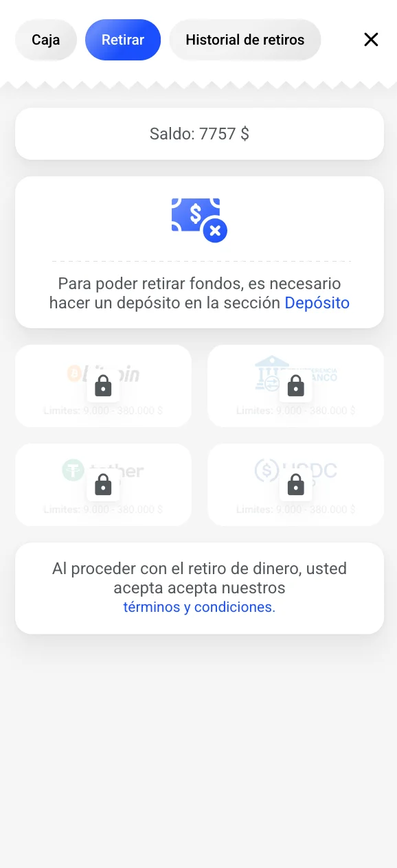 Acceder a la sección de retiros