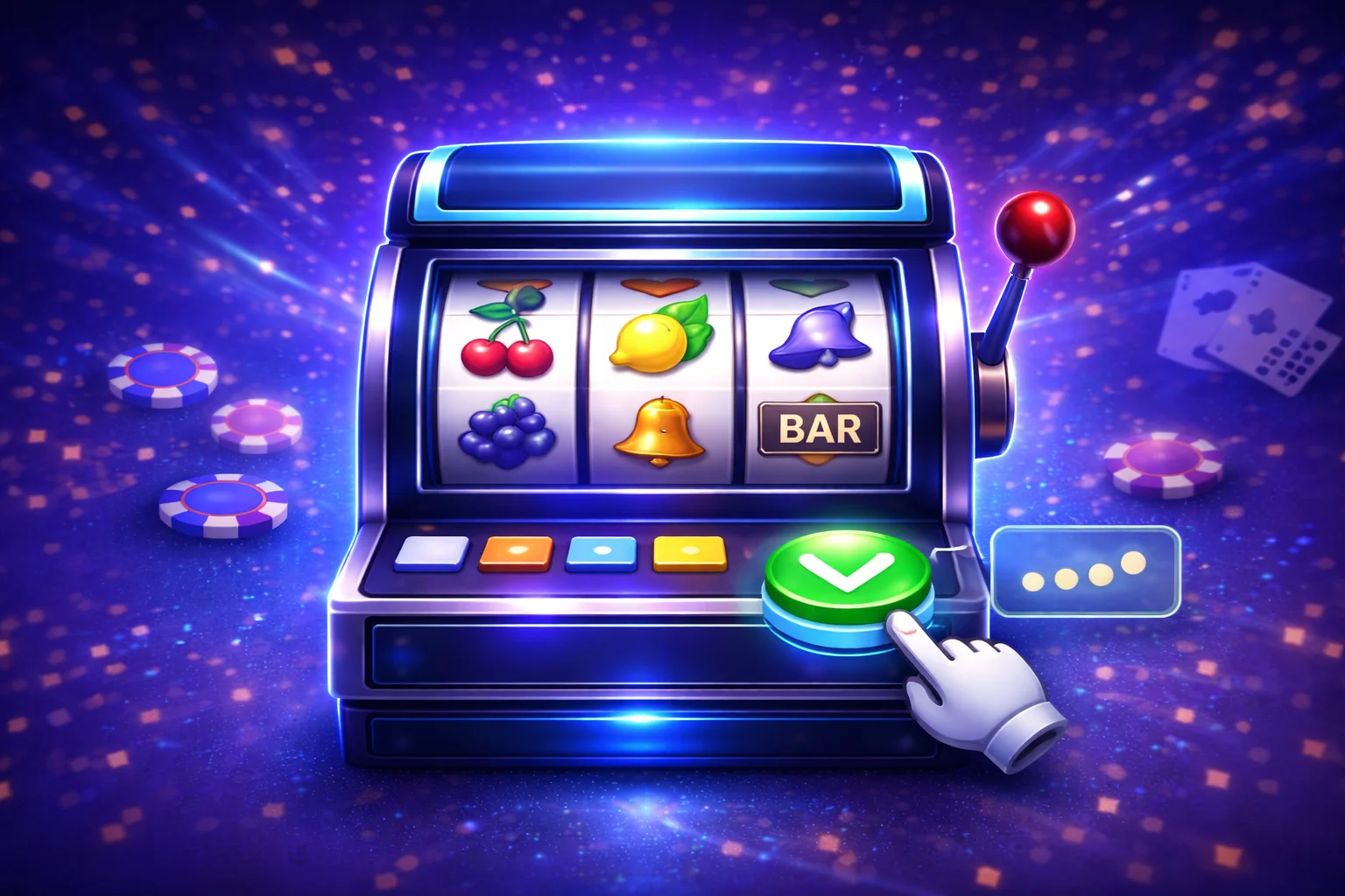 Slots clásicas: ilustración de tragamonedas simple de 3 rodillos con símbolos tradicionales tipo frutitas, ideal para empezar.