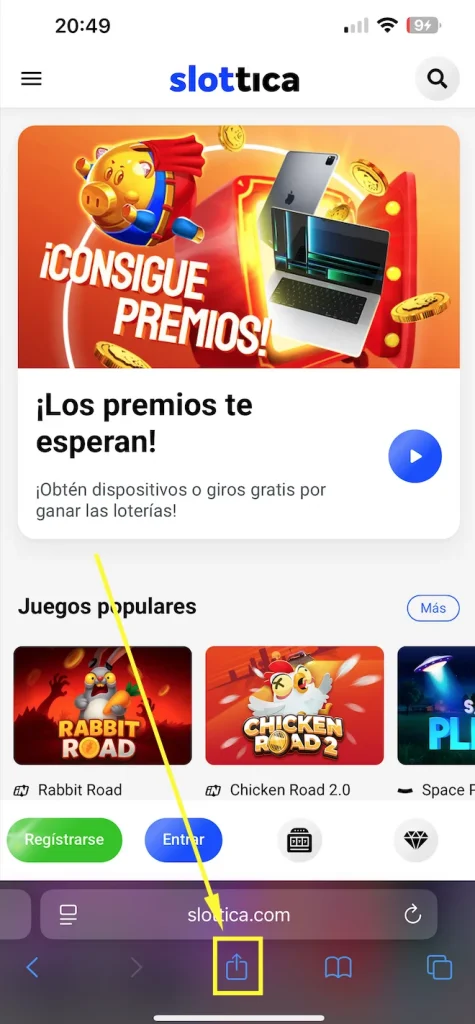 Haz clic en "Descargar Slottica en iOS"