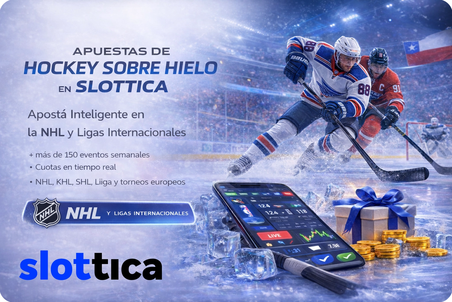 Apuestas de hockey sobre hielo en Slottica Chile - NHL, KHL y ligas europeas con cuotas competitivas